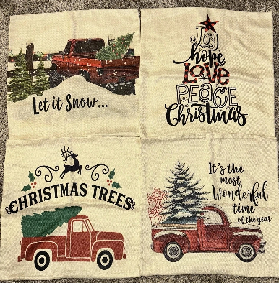(lot of 4) 20 X 20” Throw Pillow Covers Christmas Holiday Red Truck - Image 1 of 2