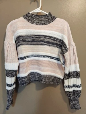 Suéter MM By My Michelle XS para mujer rosa, blanco y negro a rayas cuello falso Foto 1 de 4