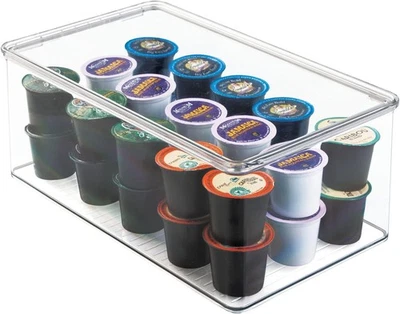 Caja organizadora apilable de plástico reciclado iDesign con tapa - transparente Foto 1 de 4