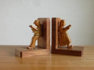 Vintage 1 Paar Figuren Buchstützen Holz geschnitzt 17x14x9 cm Schnitzfigur Figur - Bild 1 von 10