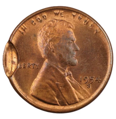 1954 S 1c Wheat Broadstruck Full Date US Mint Error Lincoln Cent Coin E176 - Image 1 of 2