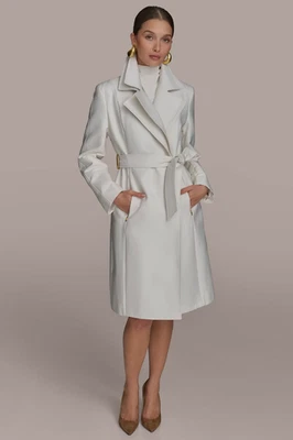 Gabardina Donna Karan Doble Cuello Satinado, Estilo # DY548274, Talla L, Crema Foto 1 de 4