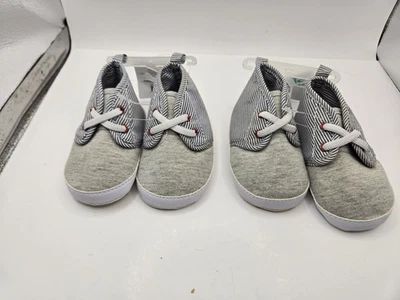 Carters child of mine Grey and white striped baby boy shoes lot of 2. stained on - Image 1 of 4