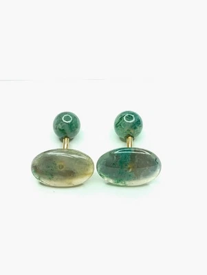 Vintage Gold Filled Moss Agate Cufflinks - Image 1 of 4