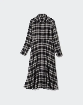 Vestido Camisa Uniqlo Suave Cepillado Negro Blanco A Cuadros Manga Larga MIDI Para Mujer Talla L Foto 1 de 4