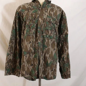 Vintage 1980s Mossy Oak Green Leaf Camo Shirt Shacket Made In USA - Picture 1 of 8