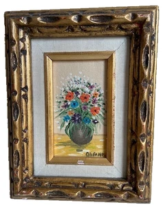 Vintage Miniature Floral Painting in Elaborate Frame 6.5" x 8.5" - Picture 1 of 5