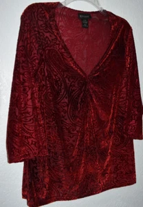 Lane Bryant Velvet burnout Top Stretch Semi Sheer V-Neck Red Whimsygoth 14/16 1X - Picture 1 of 20