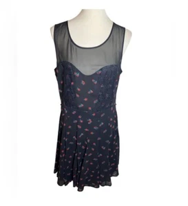 Oasis Black Sheer Floral Lace Dress. Size 16 - Picture 1 of 4