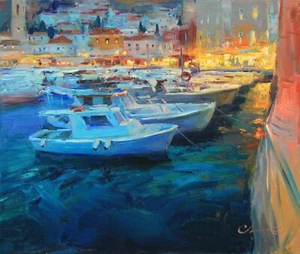 Sailboats painting Original art Impressionism Oil on canvas by S. Chernyakovsky - Picture 1 of 14