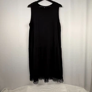 Abito Eileen Fisher Shift donna L senza maniche bordo in pizzo nero - Foto 1 di 9