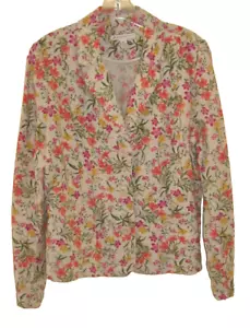 JM COLLECTION 100% Linen Blazer Floral Print Jacket - Size 10P Beautiful Soft - Picture 1 of 8