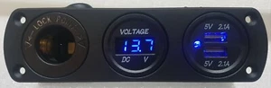 12V, DUAL 4.2A USB CHARGER POWER OUTLET SOCKET + VOLTAGE GAUGE FLUSH MOUNT AU - Picture 1 of 5