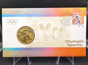 Olympia 2000 Sydney Australien ATHLETIK Erstausgabetag mit 5 Dollar Münze  - Bild 1 von 4