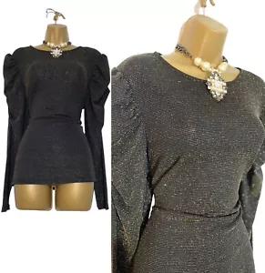 PAPAYA WOMAN Size 18 BNWT Black & Gold Metallic Puff Sleeve Top Blouse NEW - Picture 1 of 9