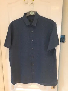 Mens Jasper Conran Linen Short Sleeve Shirt. Dark Blue Floral Print. Size Large - Picture 1 of 10