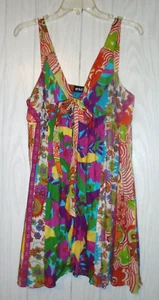 etc. Tunika Top mehrfarbig Blumen Boho gefüttert Baumwolle Knopfleiste Bindeband -M- Neu mit Etikett - Bild 1 von 10