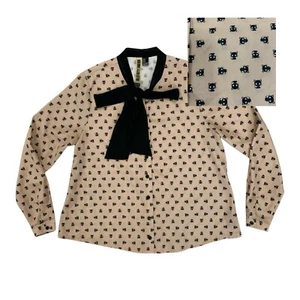 Forever 21 X Hello Kitty Blouse Women's Sheer Sanrio Beige Bow All over print M - Picture 1 of 10