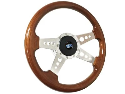 1966-74 Ford Bronco Ranchero 14" Wood 9-Bolt Steering Wheel Kit, Holed 4-Spoke - Image 1 of 4