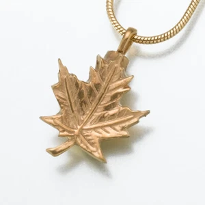 Gold Vermeil Maple Leaf Memorial Jewelry Pendant Funeral Cremation Urn - Picture 1 of 8