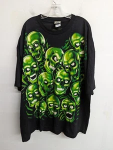 Vintage Liquid Blue Mens Skull Pile 2001 Glow In Dark T- Shirt Y2K Size 4XL - Picture 1 of 13