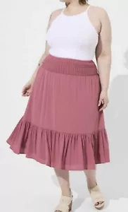 NWT Torrid Midi Gauze Wide Smocked Waist Tiered Skirt Size 1X Mauvewood - Picture 1 of 10