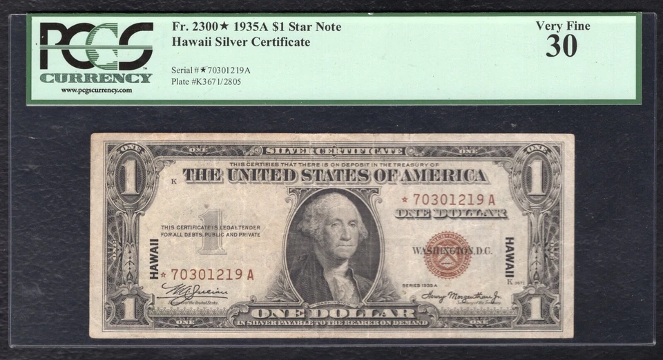 FR. 2300* 1935-A $1 *STAR* ”HAWAII” SILVER CERTIFICATE NOTE PCGS VERY FINE-30 - Image 1 of 2