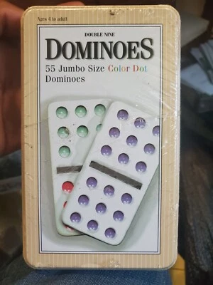 Double-Nine Dominoes 55 Jumbo Color Dot Dominoes Tin Case Brand New Sealed - Image 1 of 2