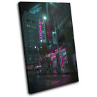 Pink Teal Neon Cityscape Urban City SINGLE CANVAS WALL ART Picture Print