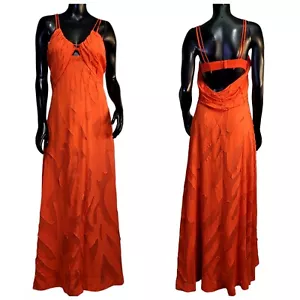 JONATHAN SIMKHAI Womens 4 Katie Scarlet Orange Textured Slip Maxi Dress Summer - Picture 1 of 16