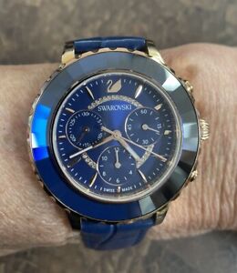 Swarovski 5563480 Octea Lux Blue Leather Strap PVD Rose gold-plated Chrono Watch