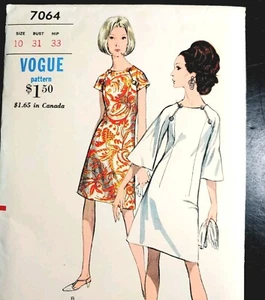 Vintage 1960s Vogue 7064 Mod Semi Fitted A-Line Dress Sewing Pattern 10 Uncut - Picture 1 of 3