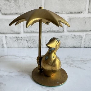 Vintage Messing Ente offen Regenschirm Figur Statue 5" Frühling Ostern Boho Dekor - Bild 1 von 9