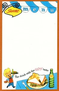 1959 Menu Blank Sheet SQUIRT Soda Fountain Diner Restaurant Vintage A++ GRAPHICS - Picture 1 of 2