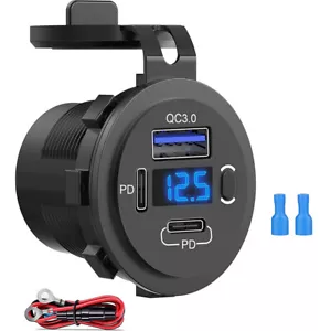 12-24V USB C 3 Port Fast Car Charger PD & QC3.0 Outlet Socket for Boat RV Marine - Picture 1 of 10