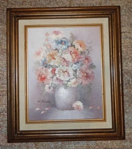 K. STONE FLORAL OIL-ON-CANVAS HEAVY TEXTURED FRAMED PAINTING - Signed - Picture 1 of 1