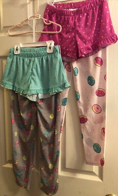 NUEVO CON ETIQUETAS~ SO Talla 5/6 Niñas Conjunto de 4 Pijama Pantalones y Pantalones Cortos Donuts Gato Arco Iris Pizza Foto 1 de 4