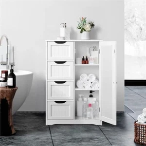 NEW Cupboard White Sturdy Floor Storage Cabinet Wooden Furniture With 4 Drawers - Picture 1 of 10