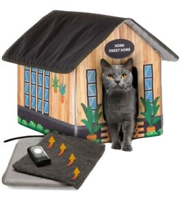 Heated Outdoor Cat House Weatherproof Pet Protected Insulated Shelter for Winter