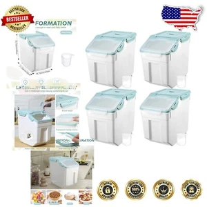 Airtight 4-Piece Blue Rice Storage Container Set with Wheels - 55 lbs Capacity - Picture 1 of 8