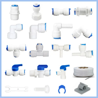 1/4 3/8 Push Fit Tube Fitting Tee Elbow Quick Connector RO Water Reverse Osmosis - Image 1 of 4