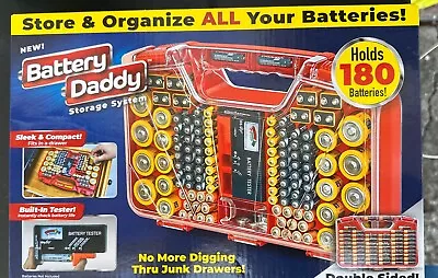 New BATTERY ORGANIZER CASE & TESTER - Caddy System Storage Box 180 Batt Capacit - Image 1 of 4