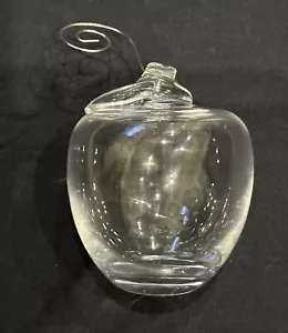 Hand-Blown Studio Art Glass Clear Apple Ornament With Leaf 3.5” - Picture 1 of 9
