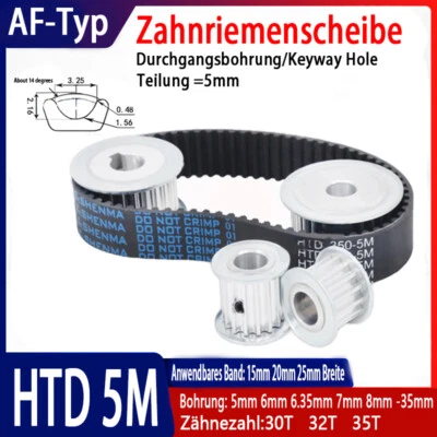 MARKENLOS HTD 5M Zahnriemenscheibe AF-Typ 30-35 Zähne 5-35mm Bohrung für 15/20/25mm Breite