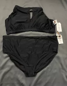 NEW women’s size 3X Time and Tru bikini swim top & bottoms set black high waist - Picture 1 of 3