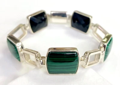 HSN Jay King Sterling Silver Malachite & Black Chalcedony Reversible 8" Bracelet - Image 1 of 4