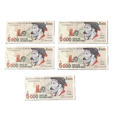 Rare Set of 5000 Cruzeiros Reais Banknotes – Perfect Condition – Flor de Estampa - Image 1 of 3