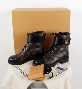 Louis Vuitton Wonderland Monogram Brown Leather Ranger Boots Buckle Size M 38 - Picture 1 of 18