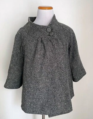 Abrigo/capa oscilante de tweed gris marino antiguo, cuello de 2 botones, manga 3/4, forrado, mediano Foto 1 de 4