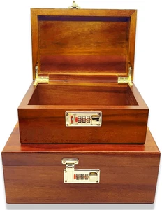 2Pcs Wooden Box Decorative Acacia Wooden Storage Box with Combination Lock with  - Picture 1 of 12